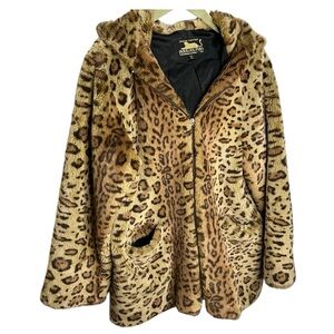 Donna Salyers Fabulous Furs Faux Fur Hooded Leopard Print Coat